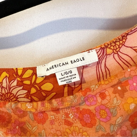 American Eagle Outfitters Orange Pink Floral Lightweight Flowy Boho Top - Picture 3 of 6